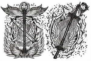 flaming sword with inscription “TRUTH” on tattoo idea