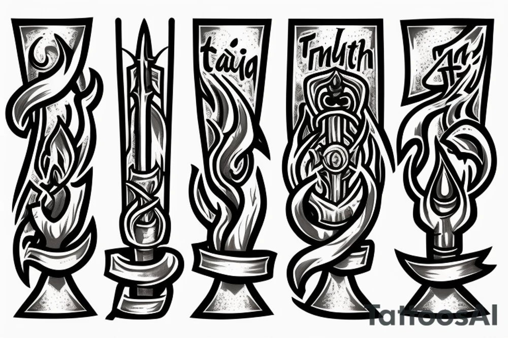 flaming sword with inscription “TRUTH” on tattoo idea