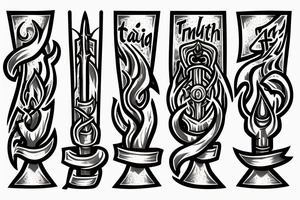 flaming sword with inscription “TRUTH” on tattoo idea