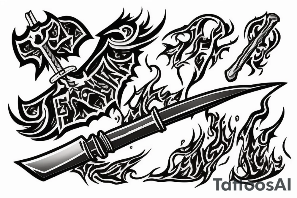 flaming sword with inscription “TRUTH” on tattoo idea