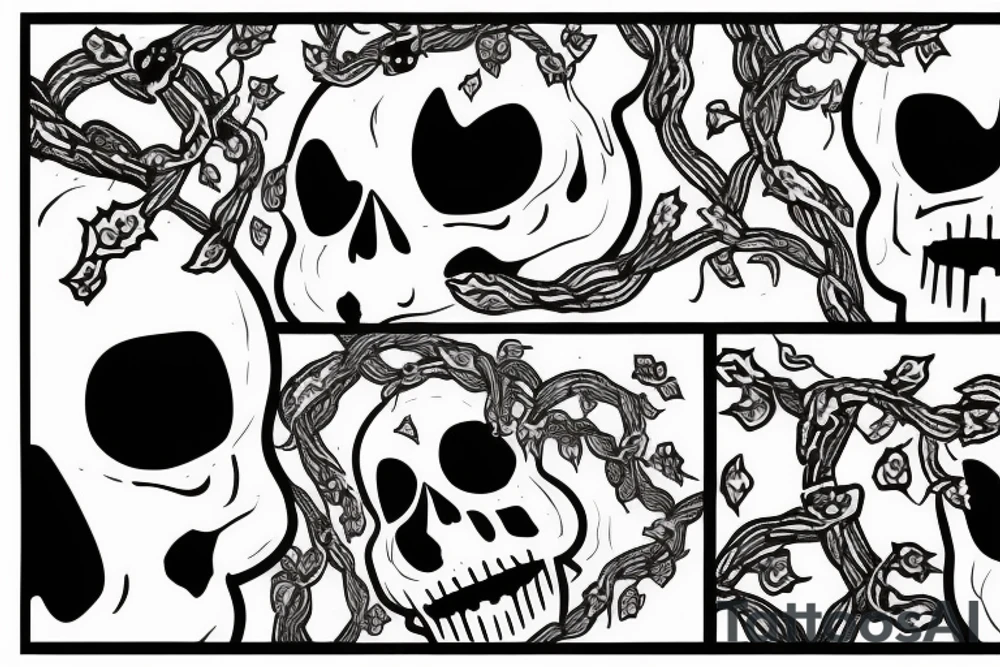 Cat's skull entwined with vines and bleeding tattoo idea