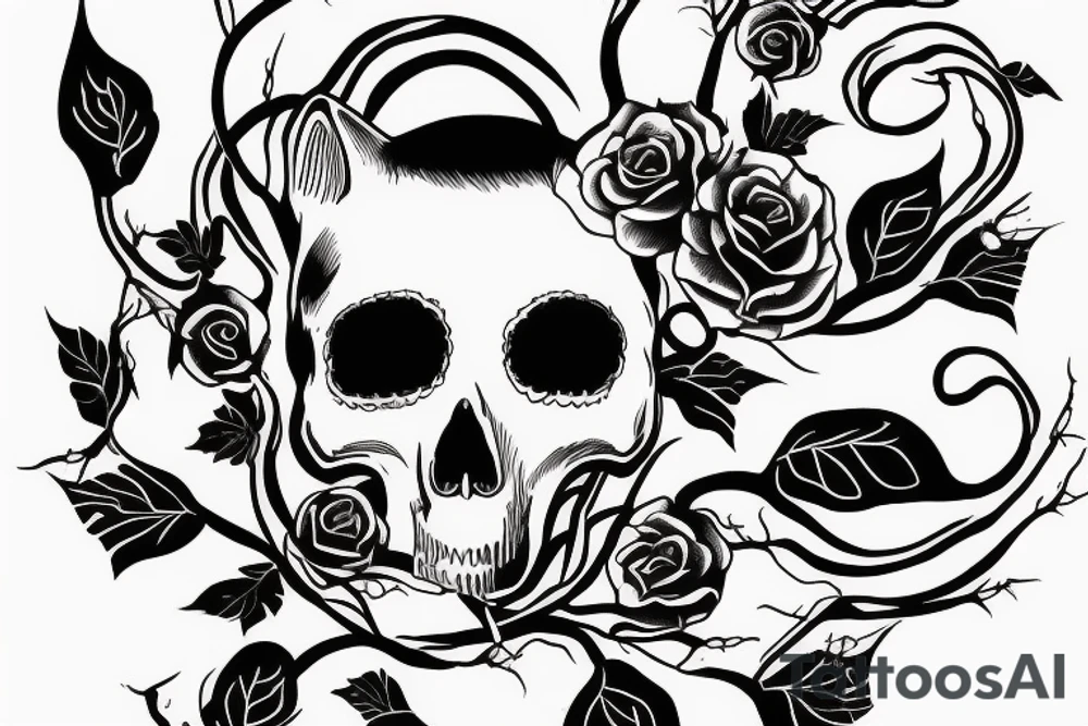 Cat's skull entwined with vines and bleeding tattoo idea