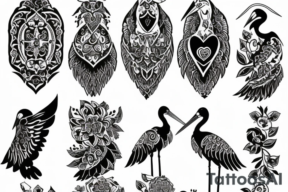 I want a stork with Belarusian ornament tattoo idea