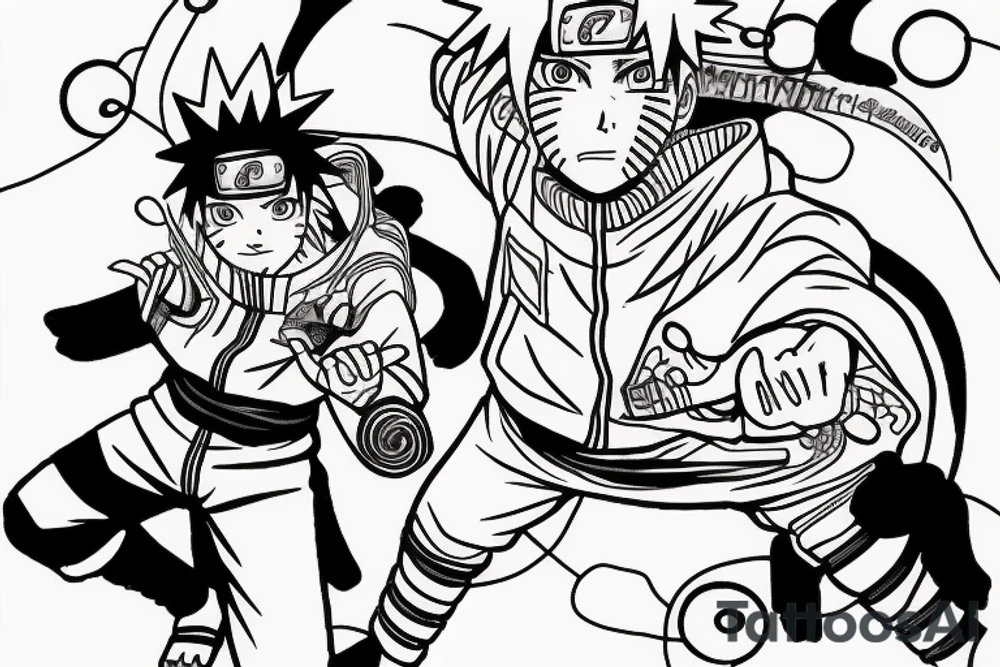 Naruto with Jiraiya making rasengan. Minato Namikaze spirit in the background tattoo idea