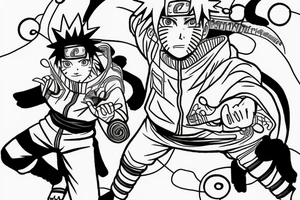 Naruto with Jiraiya making rasengan. Minato Namikaze spirit in the background tattoo idea