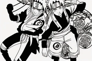 Naruto with Jiraiya making rasengan. Minato Namikaze spirit in the background tattoo idea