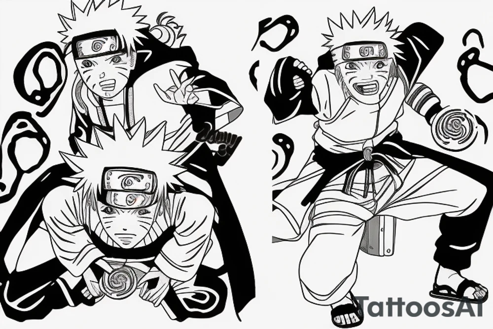 Naruto with Jiraiya making rasengan. Minato Namikaze spirit in the background tattoo idea