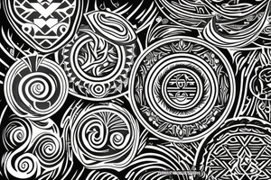 Polynesian style, thin moon inscribed in circle tattoo idea