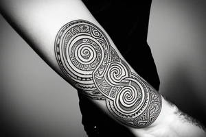 Polynesian style, thin halfmoon inscribed in circle tattoo idea