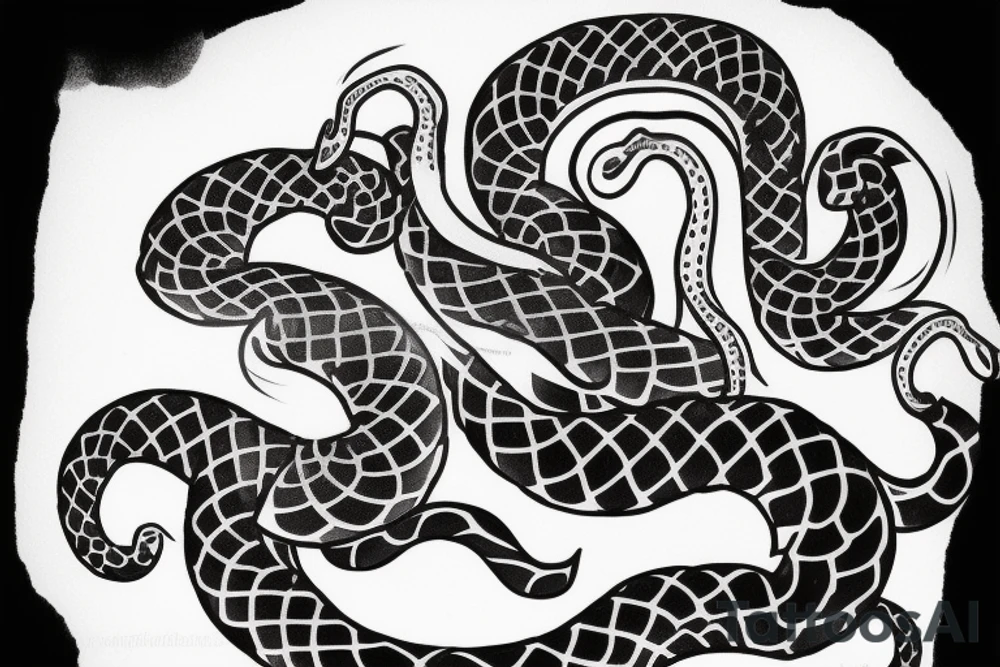 japan white snake killed by katana tattoo idea