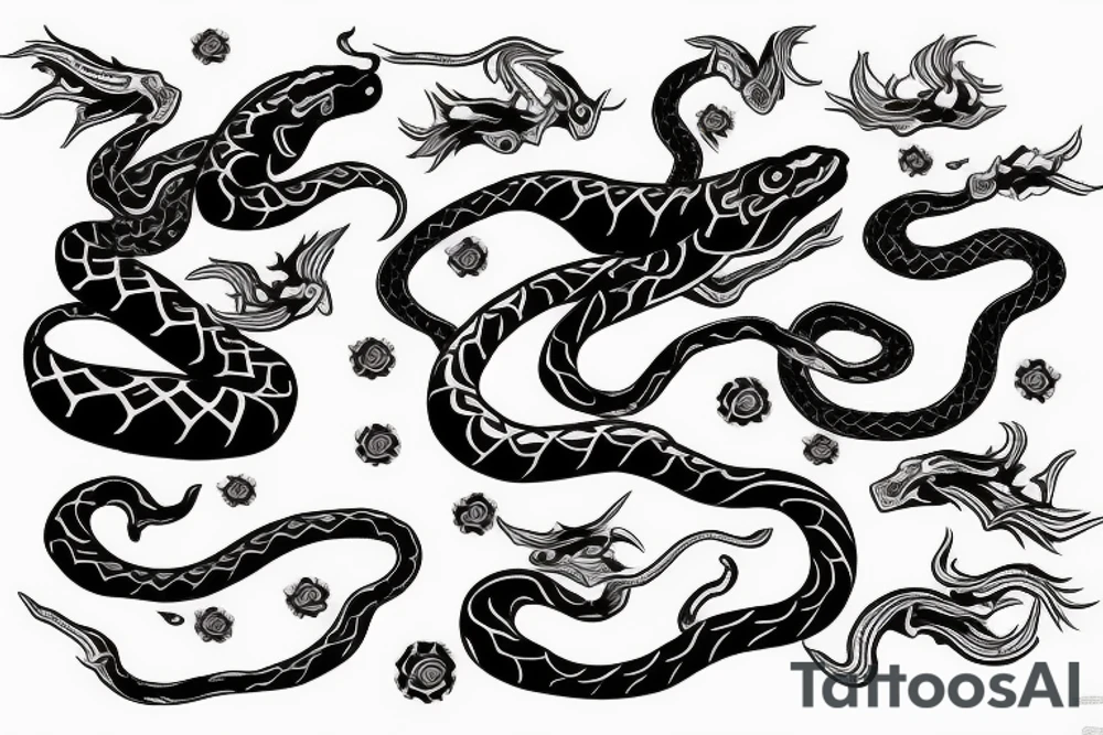 japan white snake killed by katana tattoo idea
