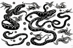 japan white snake killed by katana tattoo idea
