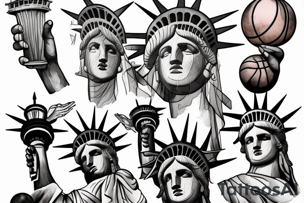 Statue of Liberty with basketball ball tattoo idea
