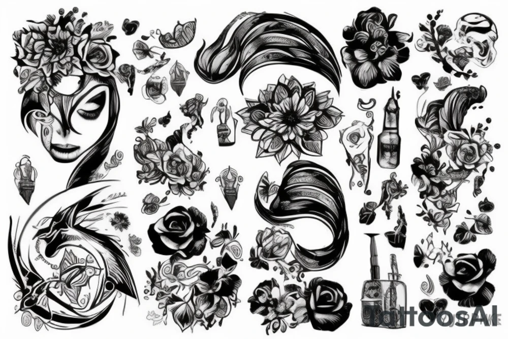Рукав с чумным доктором в центре tattoo idea