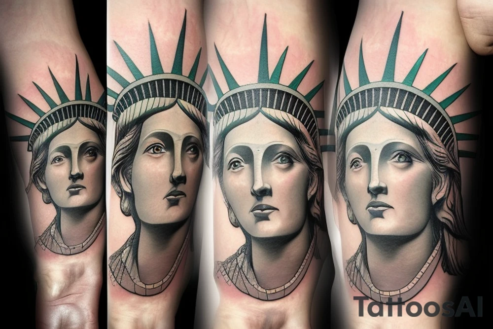 Statue of Liberty with dollar on face tattoo idea