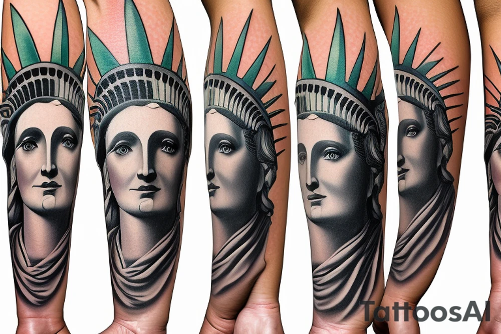 Statue of Liberty with dollar on face tattoo idea