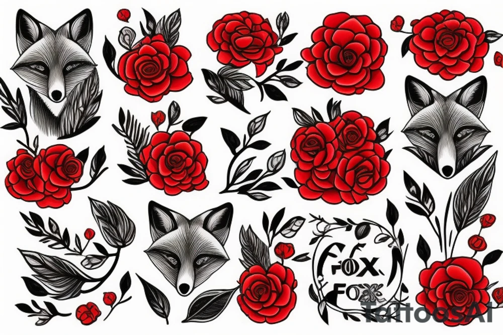 Fox and red flowers around tattoo idea