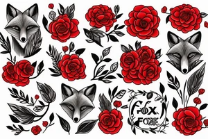 Fox and red flowers around tattoo idea