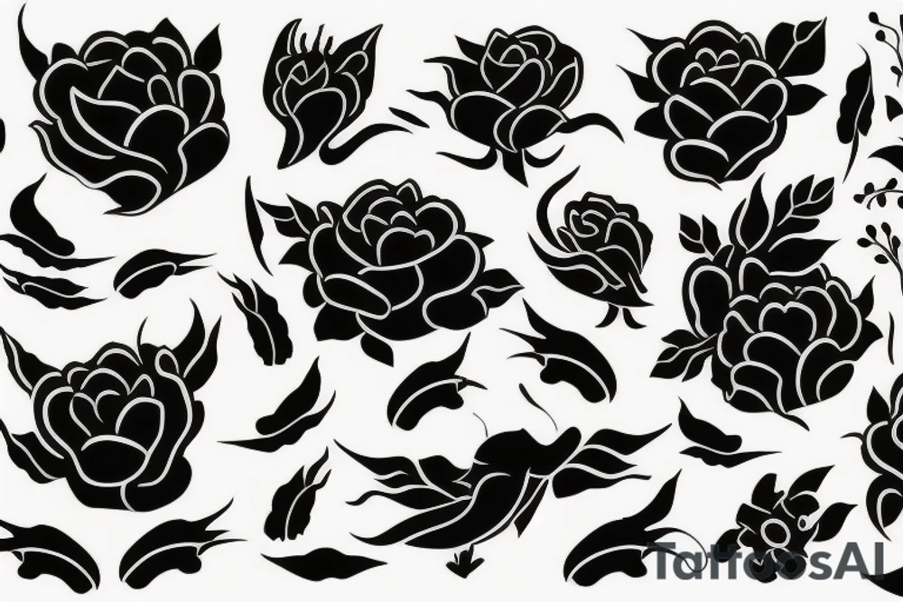 Black flowers, dragon color tattoo idea