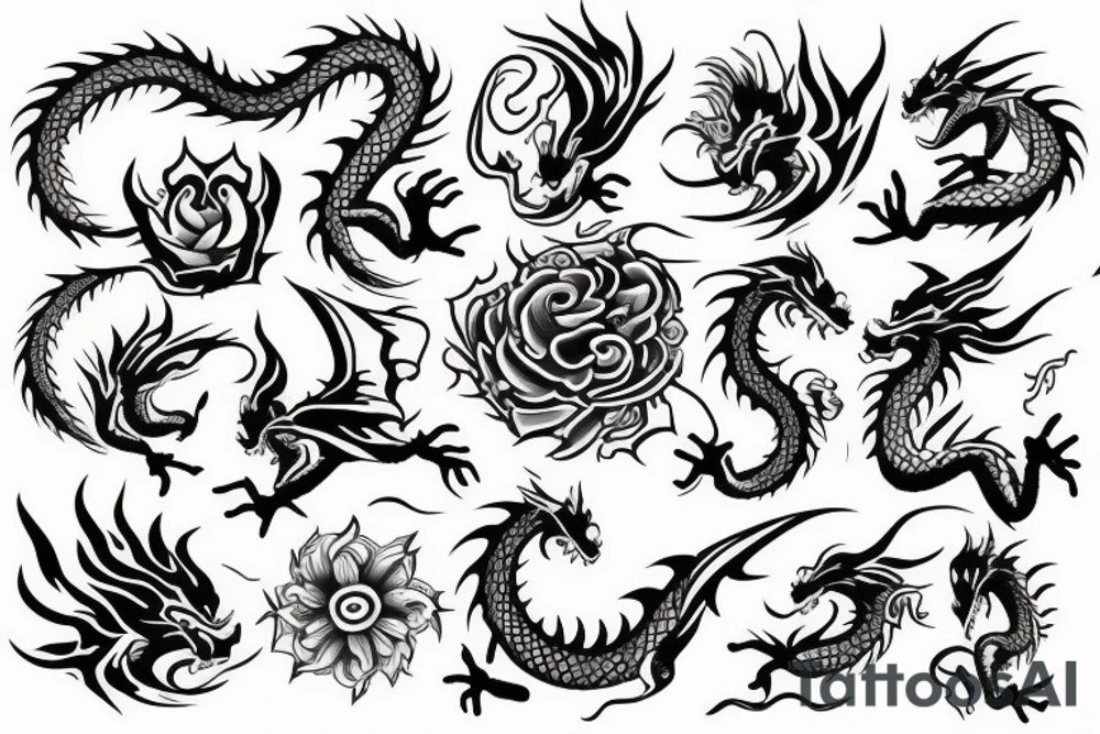 flowers, dragon color tattoo idea