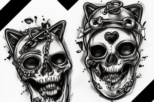 Cats scull with motorcycle chain collar, dice in empty eye sockets tattoo idea