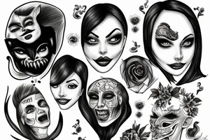 A face that is split in half that represents the duality of personality, one half gentle and kind and the other kinky and maybe a bit devilish tattoo idea
