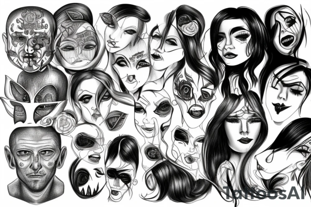 A face that is split in half that represents the duality of personality, one half gentle and kind and the other kinky and maybe a bit devilish tattoo idea