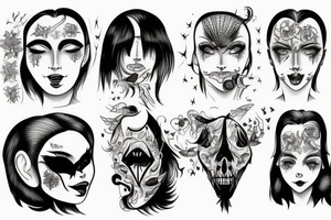 A single face that is split in half that represents the duality of personality, one half gentle and kind and the other kinky and maybe a bit devilish tattoo idea