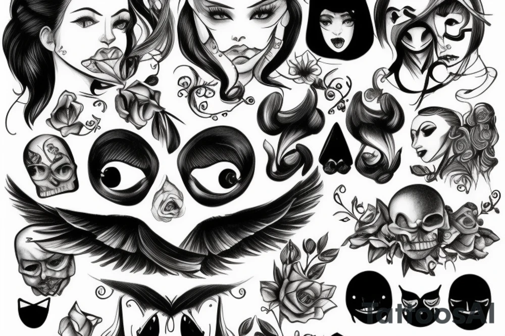 A single face that is split in half that represents the duality of personality, one half gentle and kind and the other kinky and maybe a bit devilish tattoo idea
