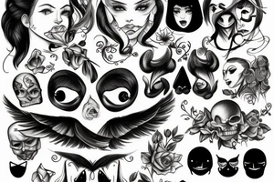 A single face that is split in half that represents the duality of personality, one half gentle and kind and the other kinky and maybe a bit devilish tattoo idea