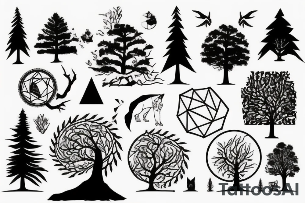 Tree with a wolf under tattoo idea