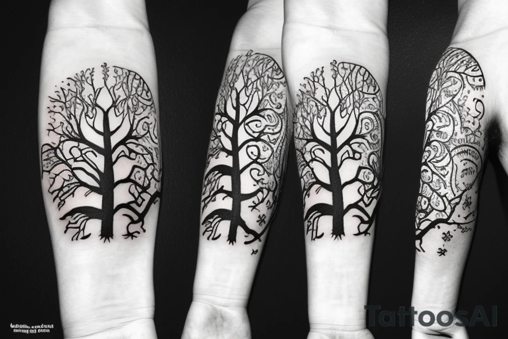 Tree with a wolf under tattoo idea