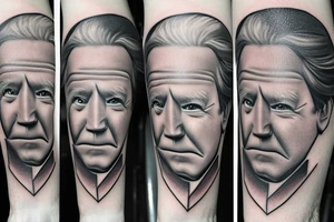 Face that looks like Joe Biden, with realistic shape and cat eyes tattoo idea