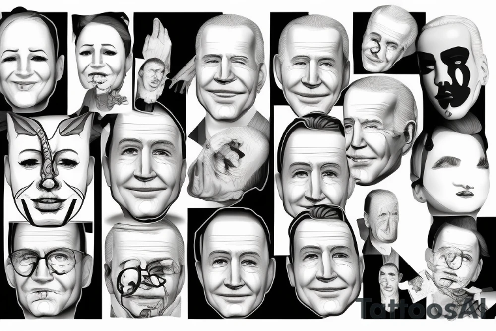 Face that looks like Joe Biden, with realistic shape and cat eyes tattoo idea