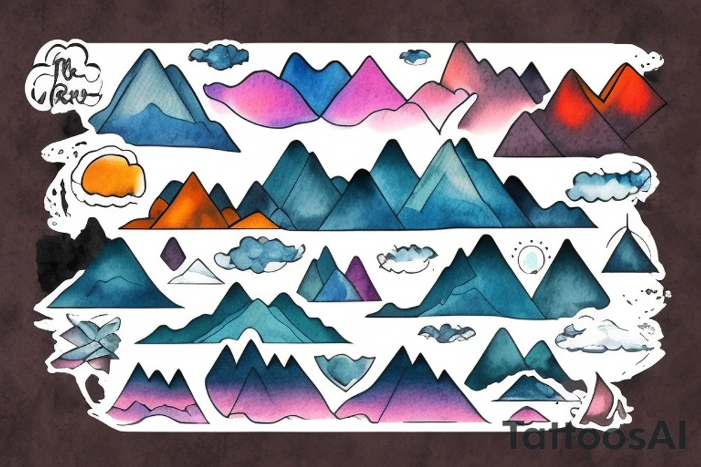Mountains on the background of the river tattoo idea