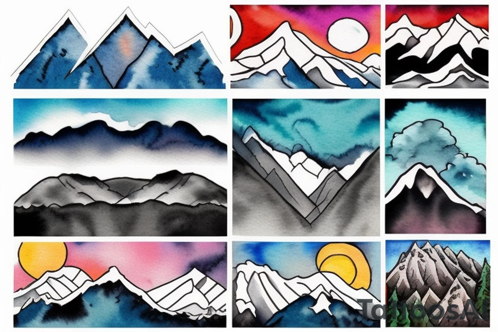 Mountains on the background of the river tattoo idea