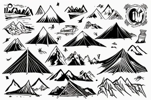 tent next to the river on the background of the mountains tattoo idea