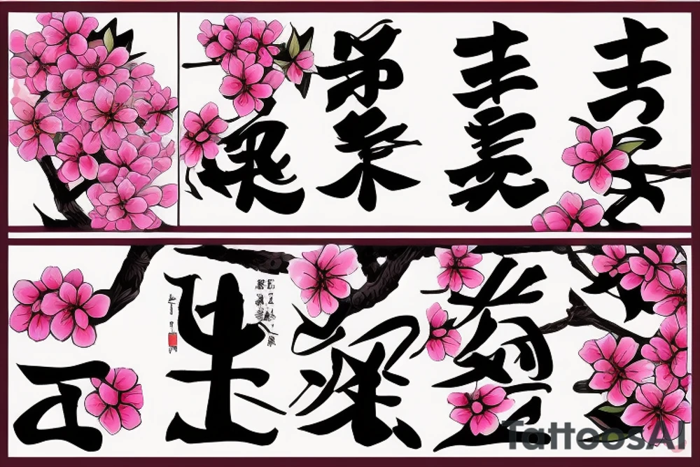 Sakura branch, leaves and a katana tattoo idea