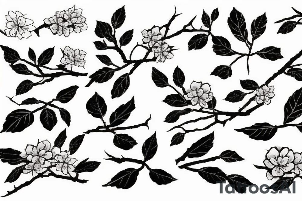 Sakura branch, leaves and a katana tattoo idea