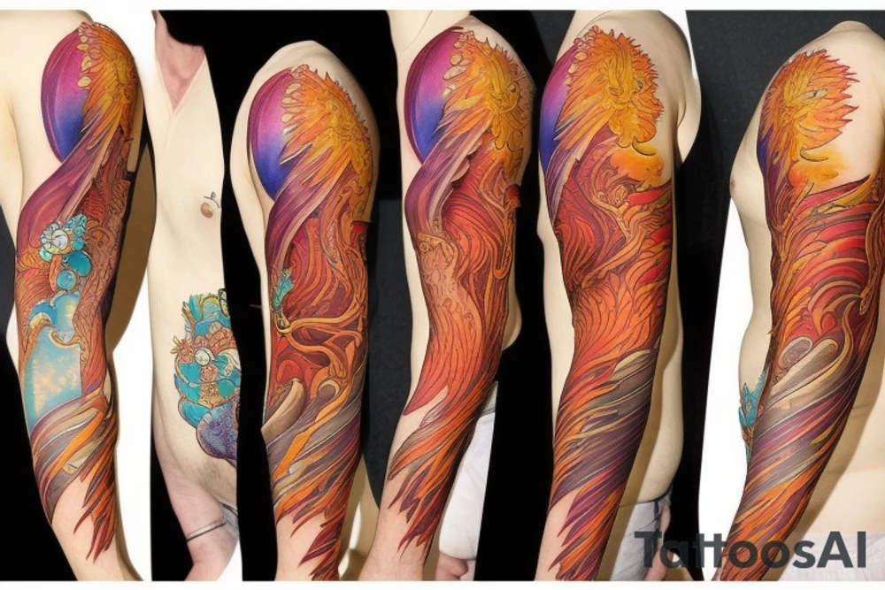 full size Phoenix sleeve tattoo idea