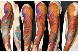 full size Phoenix sleeve tattoo idea