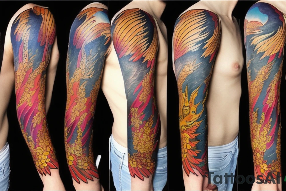 full size Phoenix sleeve tattoo idea
