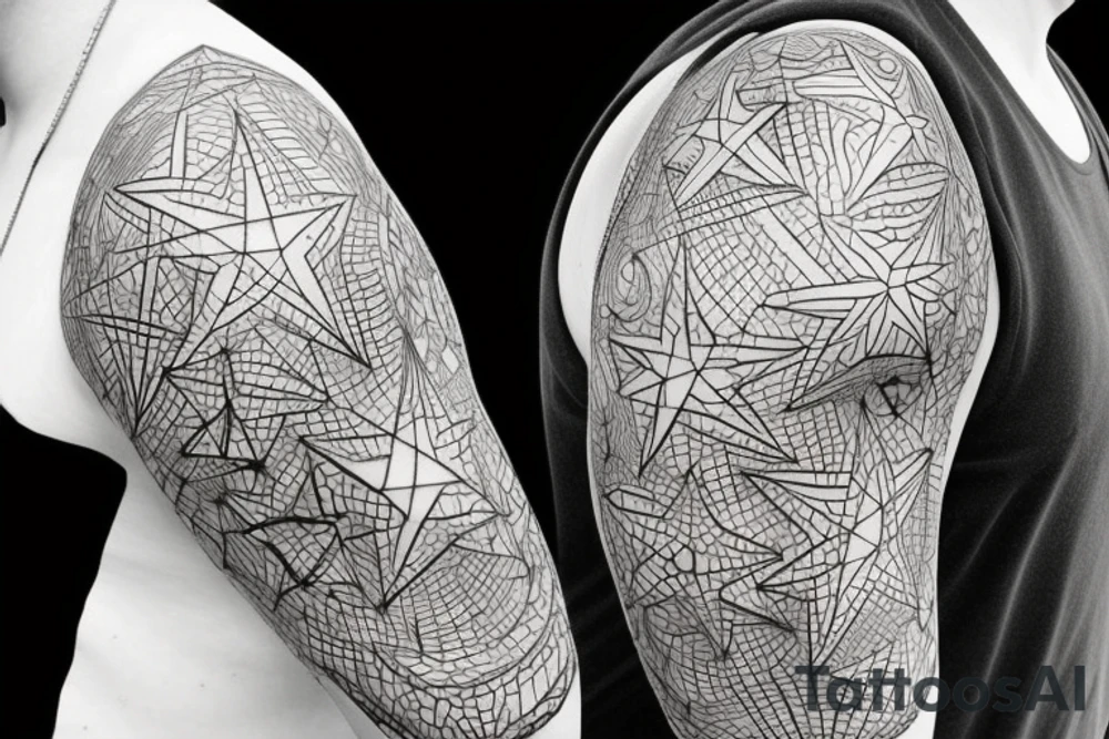 stars, constellations, lines, on the entire sleeve from the neck to the brush tattoo idea