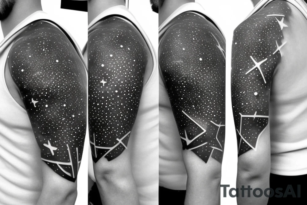stars, constellations, lines, on the entire sleeve from the neck to the brush tattoo idea