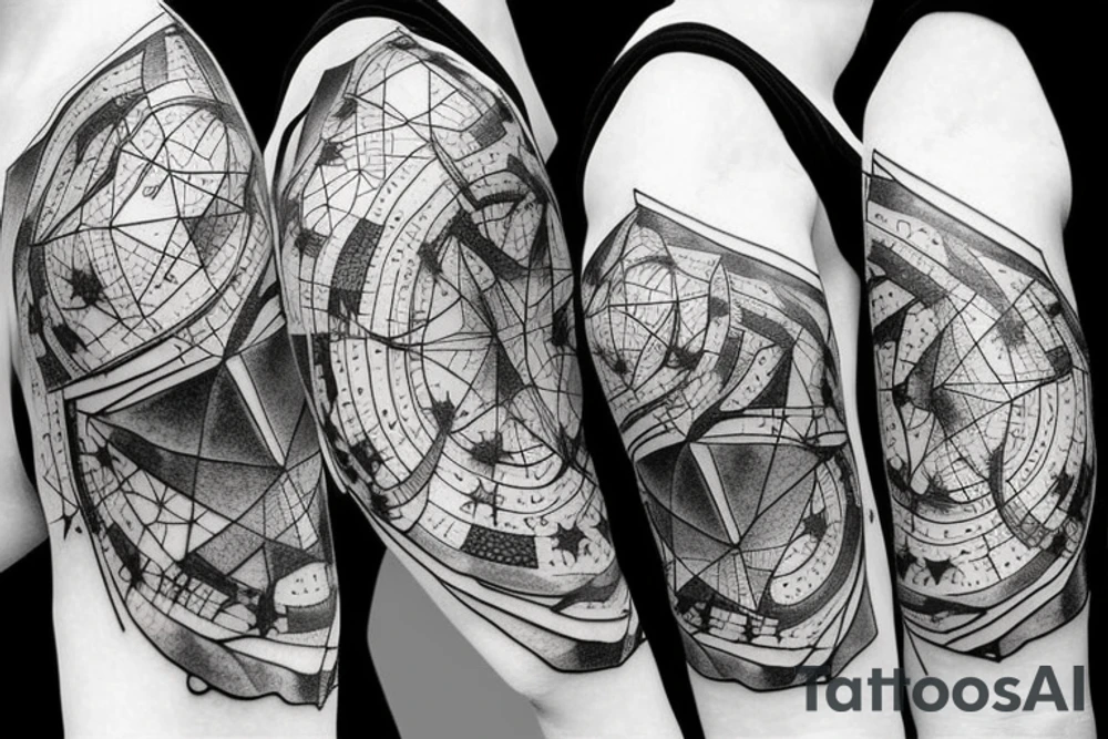 stars, constellations, lines, From the neck to the wrist around the arm, Sleeve tattoo idea