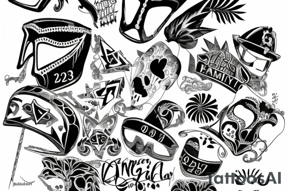 Incognito mask, 23 roman number, 
Details Matter, La Familia, stars, palms tattoo idea