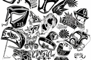 Incognito mask, 23 roman number, 
Details Matter, La Familia, stars, palms tattoo idea