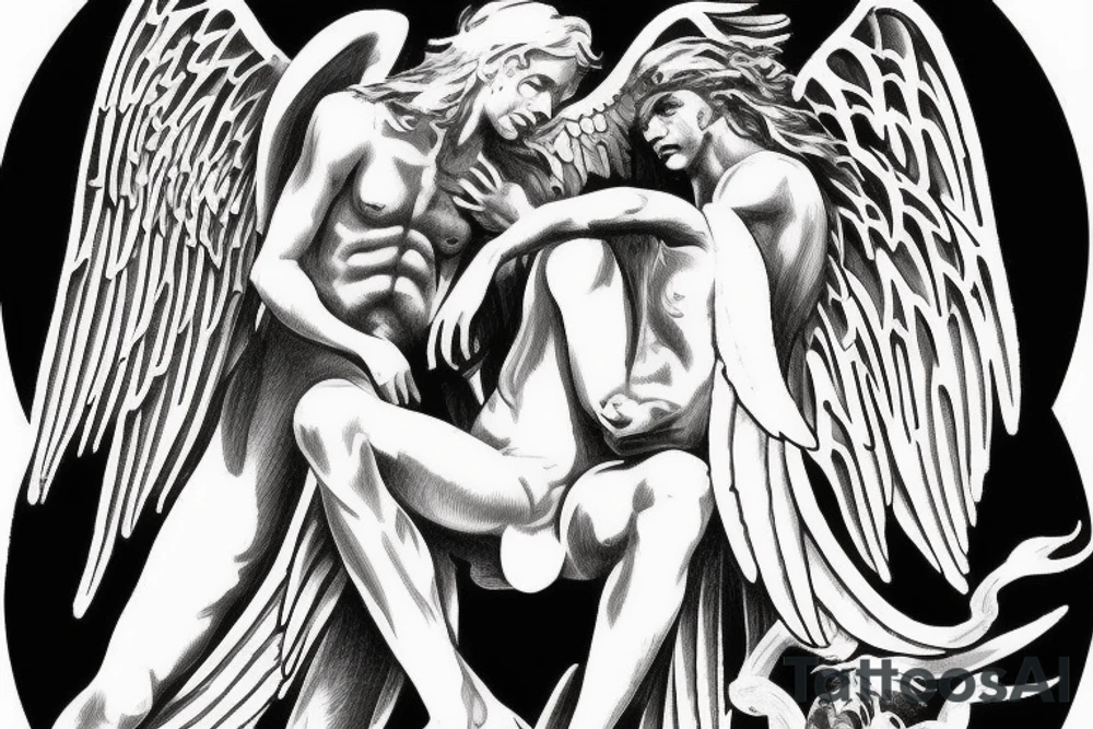 angel and demon in 1 male tattoo idea