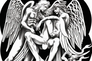 angel and demon in 1 male tattoo idea