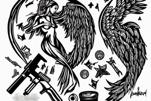 an angel disassembles a kalashnikov tattoo idea